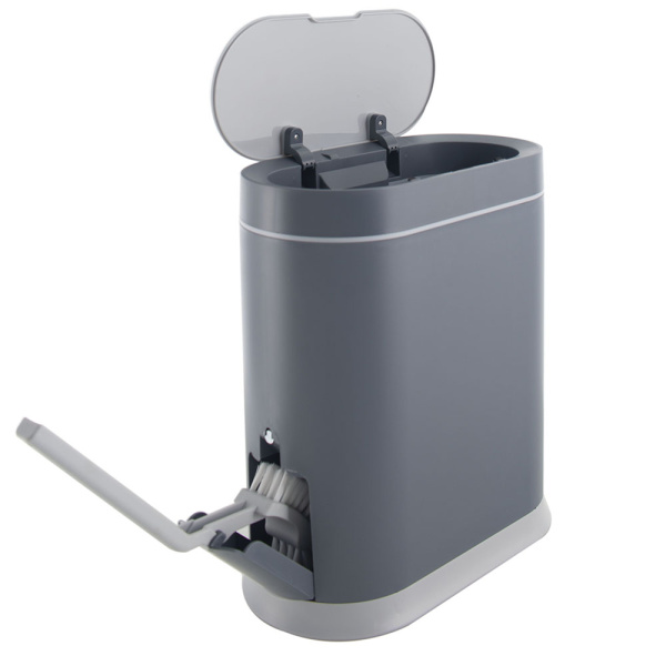 Ведро для мусора Foodatlas JAH-6712 с ершиком серое фото в #REGION_NAME_DECLINE_PP#